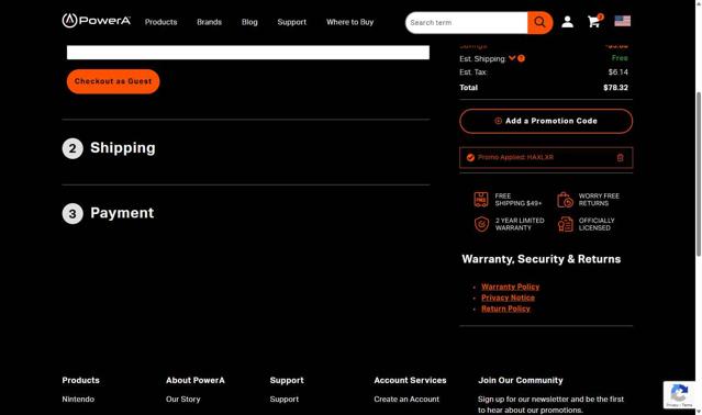 PowerA checkout page showing PowerA promo code box | Screenshot taken by SimplyCodes community member on Aug 24, 2025