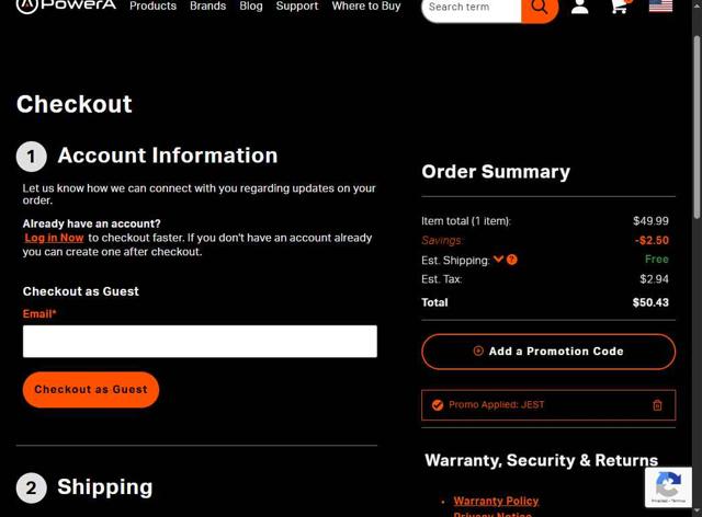 PowerA checkout page showing PowerA promo code box | Screenshot taken by SimplyCodes community member on Sep 6, 2025