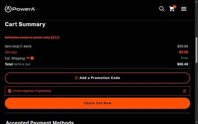 PowerA checkout page showing PowerA promo code box | Screenshot taken by SimplyCodes community member on Sep 5, 2025