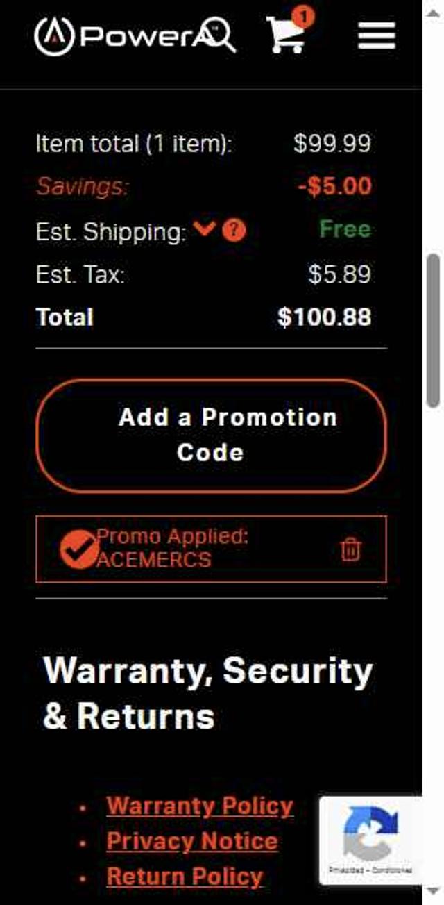PowerA checkout page showing PowerA promo code box | Screenshot taken by SimplyCodes community member on Aug 31, 2025