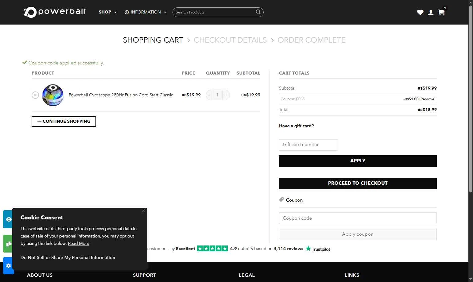 Powerballs.com checkout page showing Powerballs.com promo code box | Screenshot taken by SimplyCodes community member on Jul 16, 2025