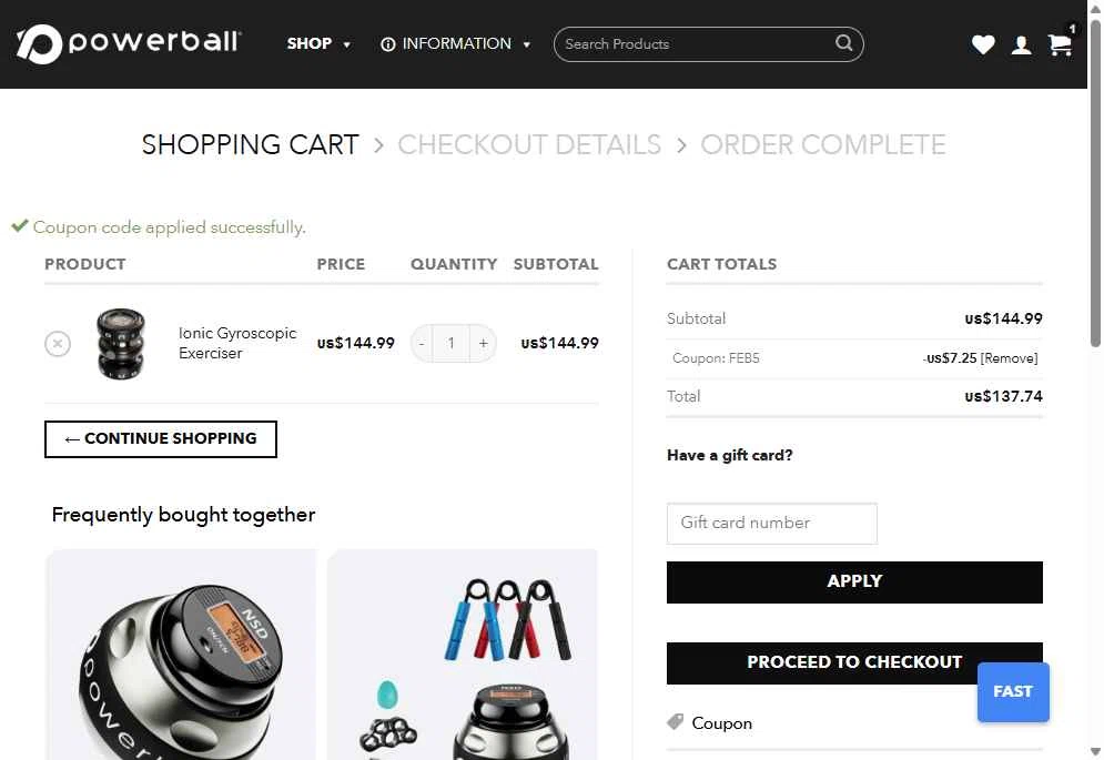 Powerballs.com checkout page showing Powerballs.com promo code box | Screenshot taken by SimplyCodes community member on Jul 16, 2025