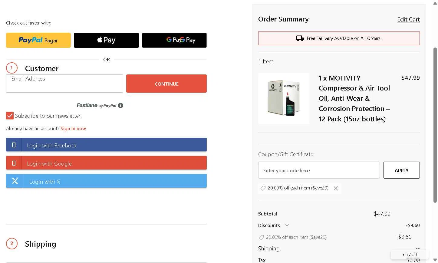 Power Oil Center checkout page showing Power Oil Center promo code box | Screenshot taken by SimplyCodes community member on Jan 14, 2026