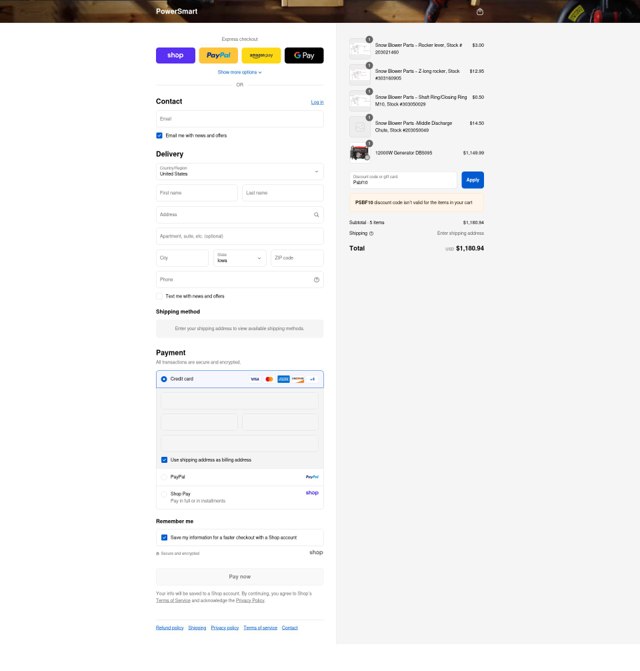 Power Smart USA checkout page showing Power Smart USA promo code box | Screenshot taken by SimplyCodes community member on Sep 2, 2025