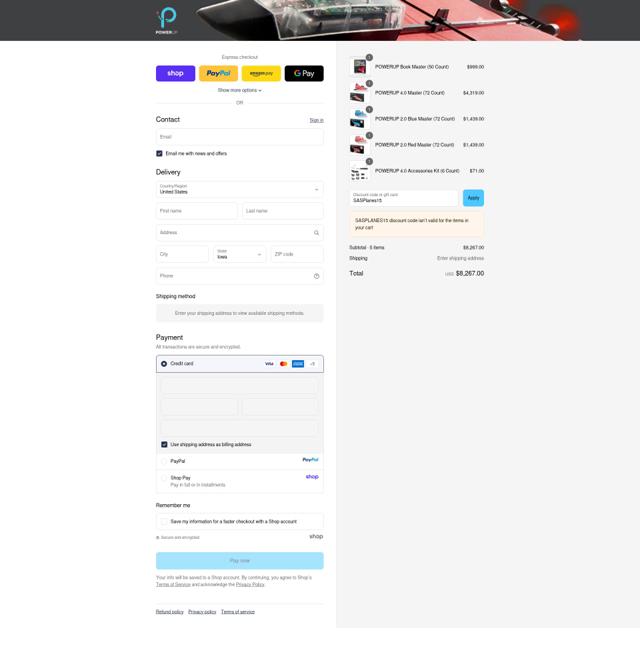 PowerUp Toys checkout page showing PowerUp Toys discount code box | Screenshot taken by SimplyCodes community member on Sep 16, 2025