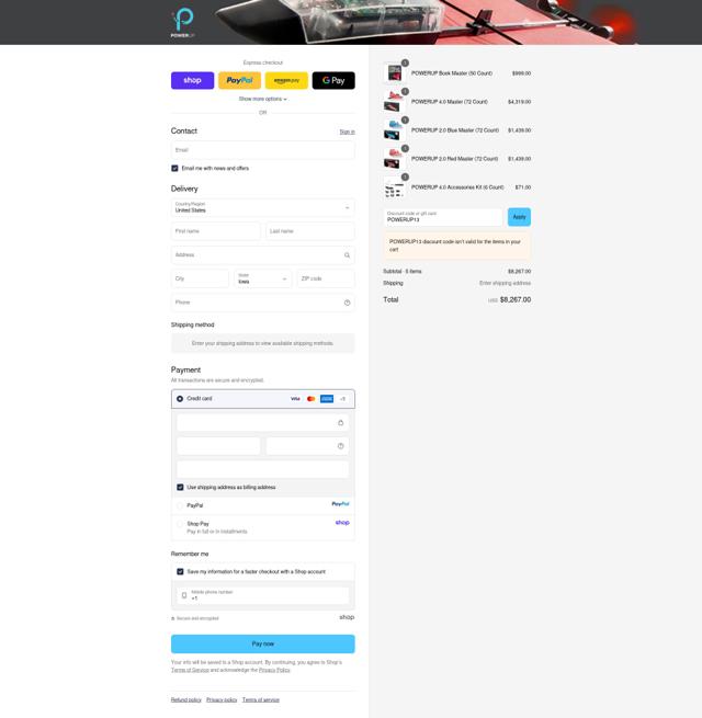 PowerUp Toys checkout page showing PowerUp Toys discount code box | Screenshot taken by SimplyCodes community member on Sep 16, 2025