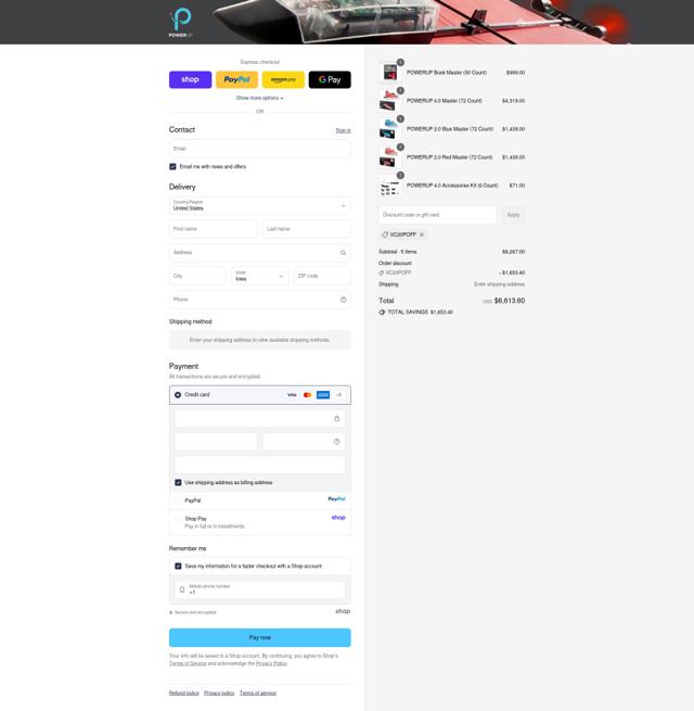 PowerUp Toys checkout page showing PowerUp Toys discount code box | Screenshot taken by SimplyCodes community member on Sep 16, 2025