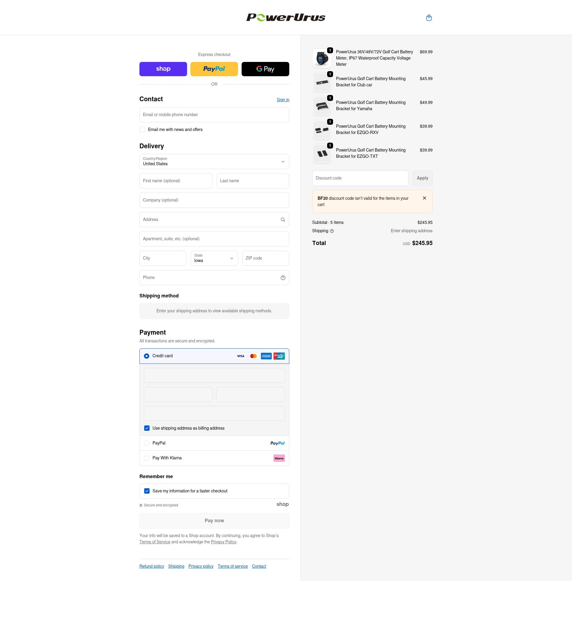 PowerUrus checkout page showing PowerUrus promo code box | Screenshot taken by SimplyCodes community member on Jan 3, 2026