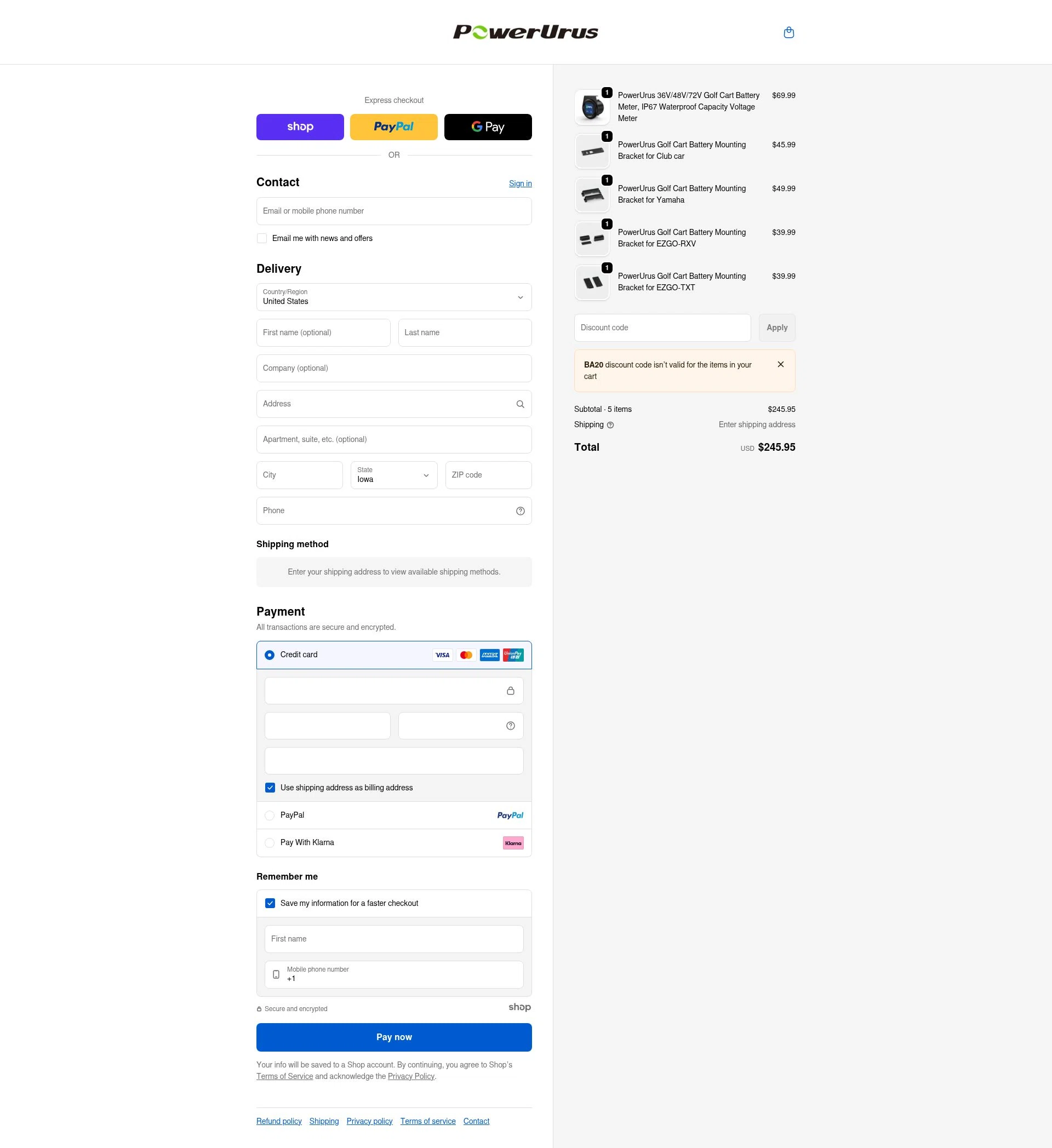 PowerUrus checkout page showing PowerUrus promo code box | Screenshot taken by SimplyCodes community member on Jan 3, 2026