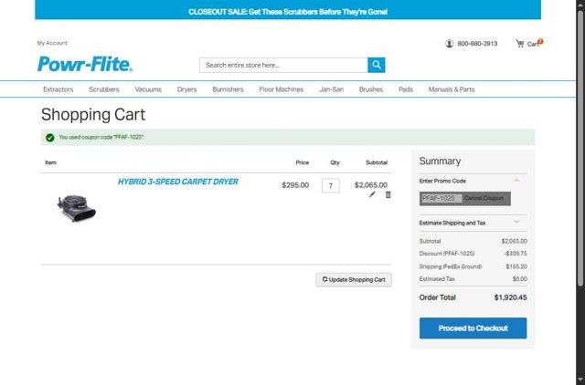 Powr Flite checkout page showing Powr Flite discount code box | Screenshot taken by SimplyCodes community member on Jul 12, 2025