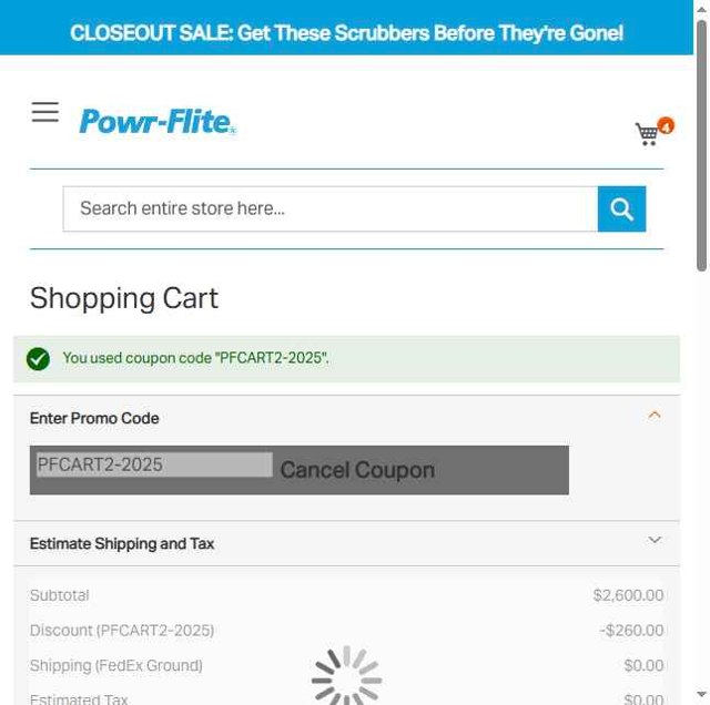 Powr Flite checkout page showing Powr Flite discount code box | Screenshot taken by SimplyCodes community member on Jul 24, 2025