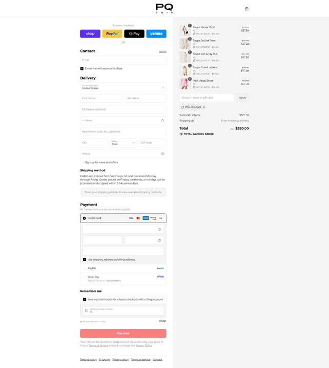 PQ Swim checkout page showing PQ Swim discount code box | Screenshot taken by SimplyCodes community member on Sep 8, 2025