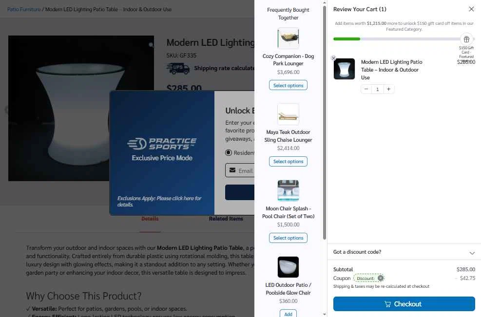 Practice Sports checkout page showing Practice Sports coupon code box | Screenshot taken by SimplyCodes community member on Dec 10, 2025