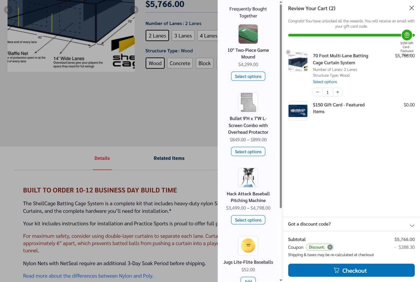 Practice Sports checkout page showing Practice Sports coupon code box | Screenshot taken by SimplyCodes community member on Dec 8, 2025