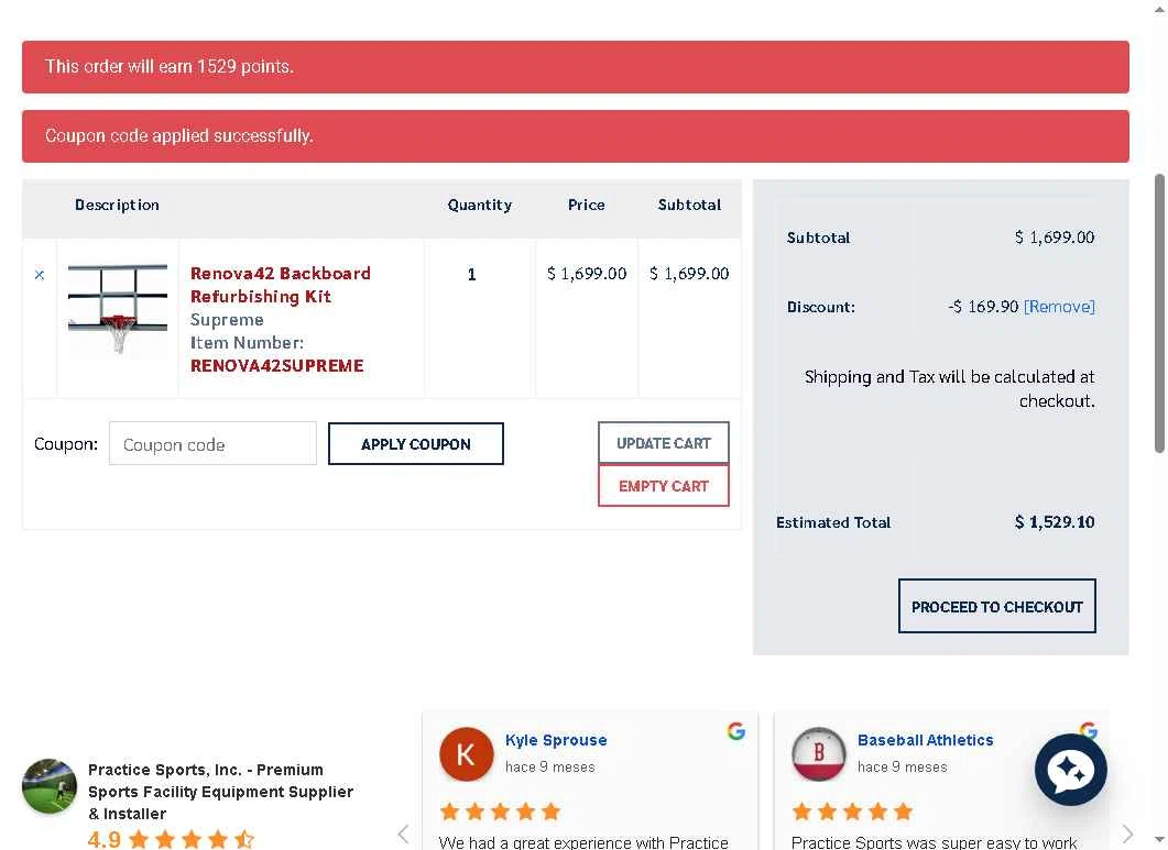 Practice Sports checkout page showing Practice Sports coupon code box | Screenshot taken by SimplyCodes community member on Nov 12, 2025