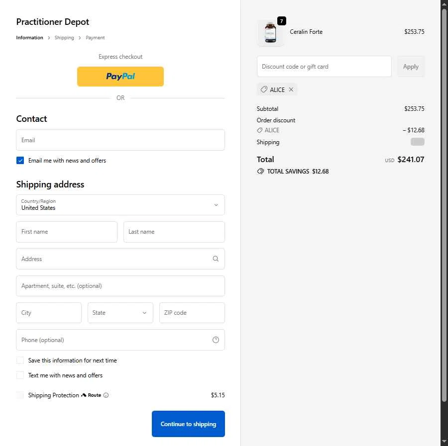 Practitioner Depot checkout page showing Practitioner Depot promo code box | Screenshot taken by SimplyCodes community member on Dec 29, 2025