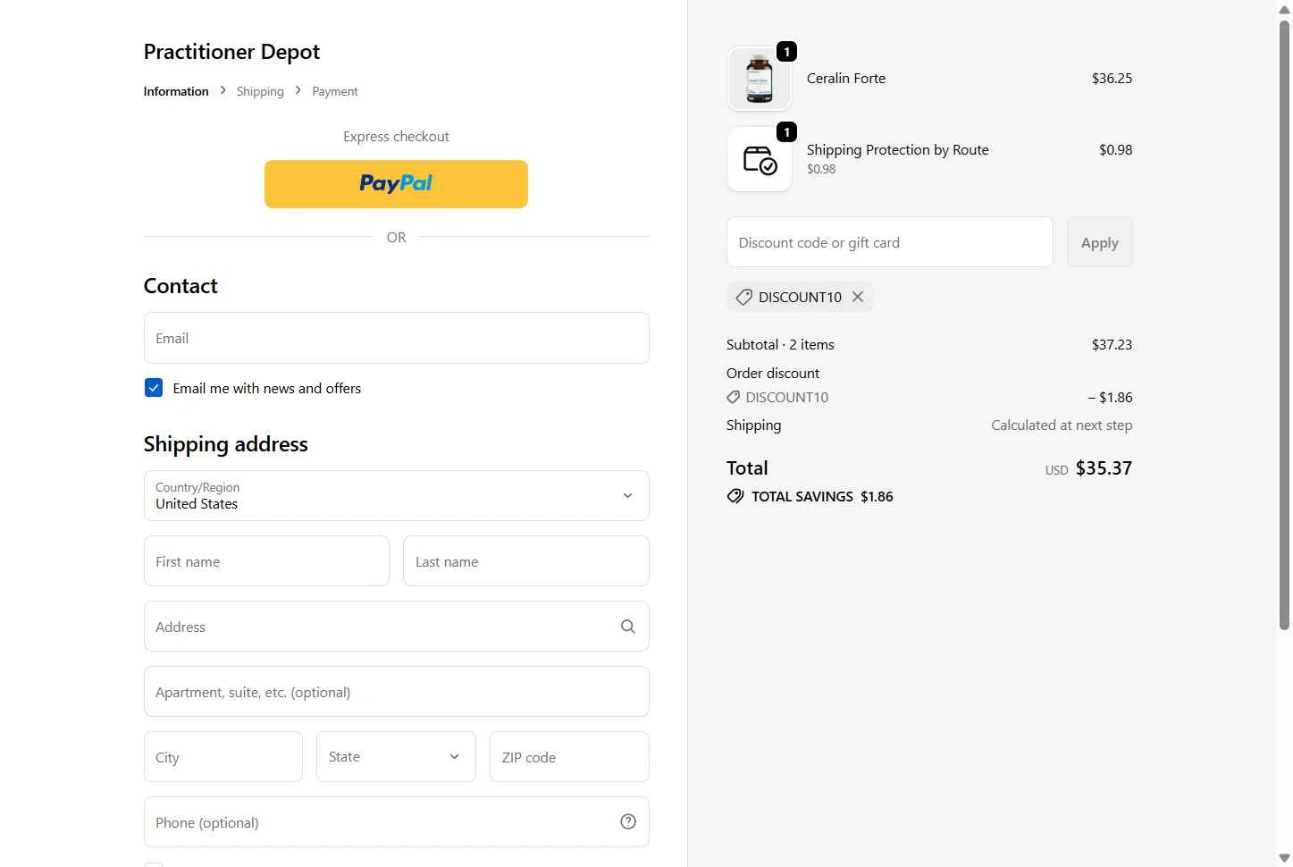 Practitioner Depot checkout page showing Practitioner Depot promo code box | Screenshot taken by SimplyCodes community member on Dec 29, 2025