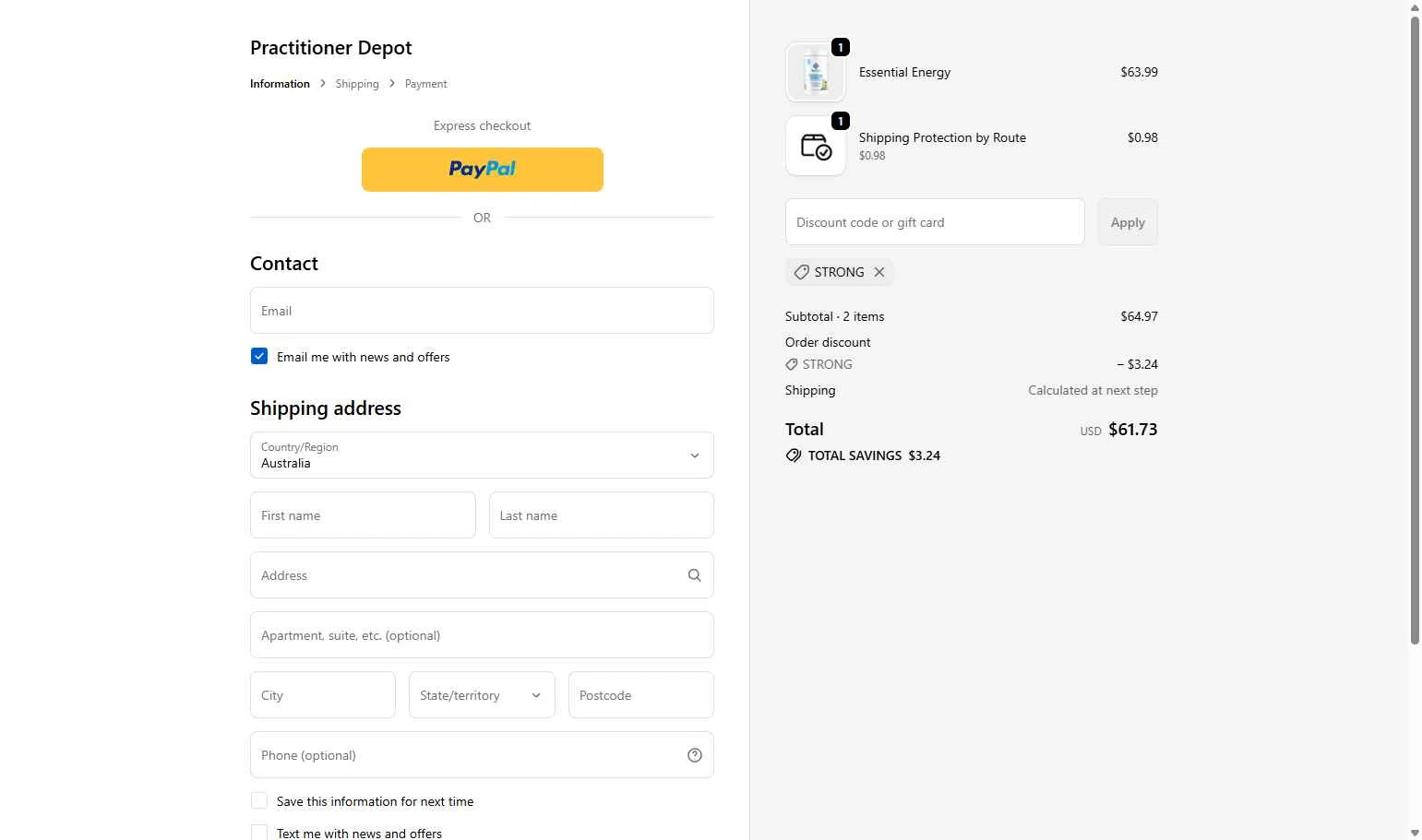 Practitioner Depot checkout page showing Practitioner Depot promo code box | Screenshot taken by SimplyCodes community member on Jan 2, 2026