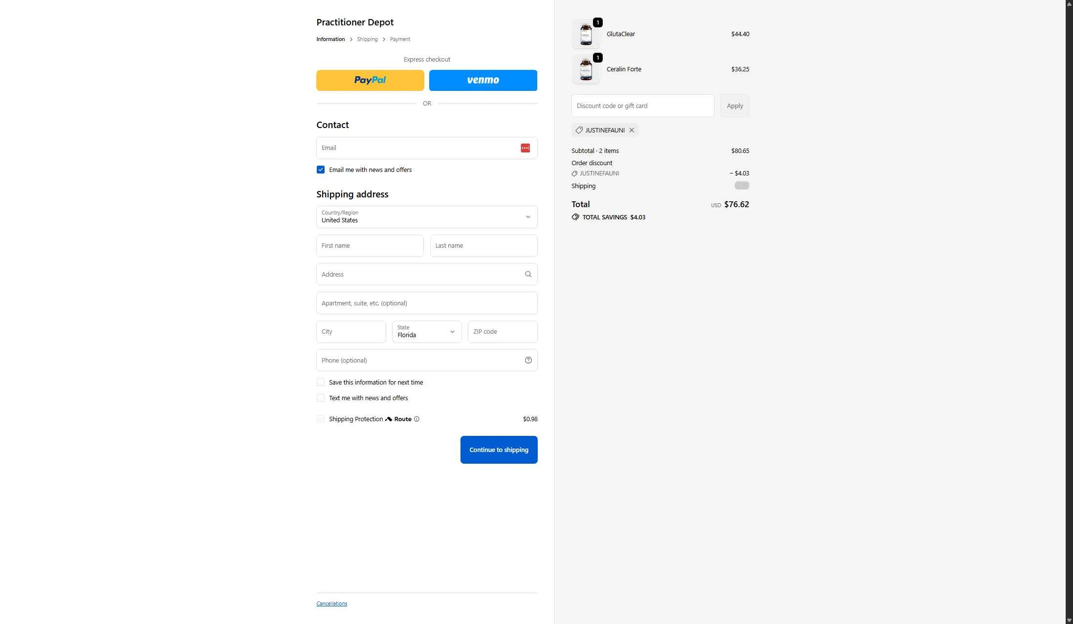 Practitioner Depot checkout page showing Practitioner Depot promo code box | Screenshot taken by SimplyCodes community member on Jan 7, 2026