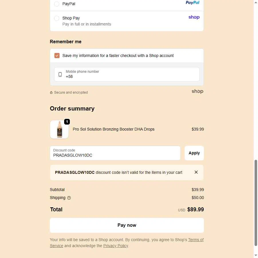 Pradas Glow checkout page showing Pradas Glow coupon code box | Screenshot taken by SimplyCodes community member on Oct 24, 2025