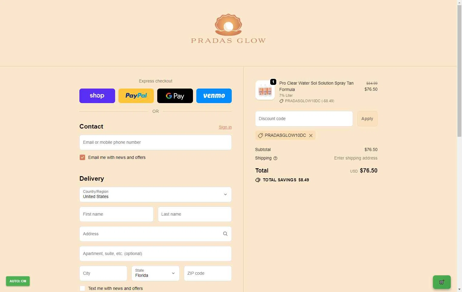 Pradas Glow checkout page showing Pradas Glow coupon code box | Screenshot taken by SimplyCodes community member on Nov 22, 2025