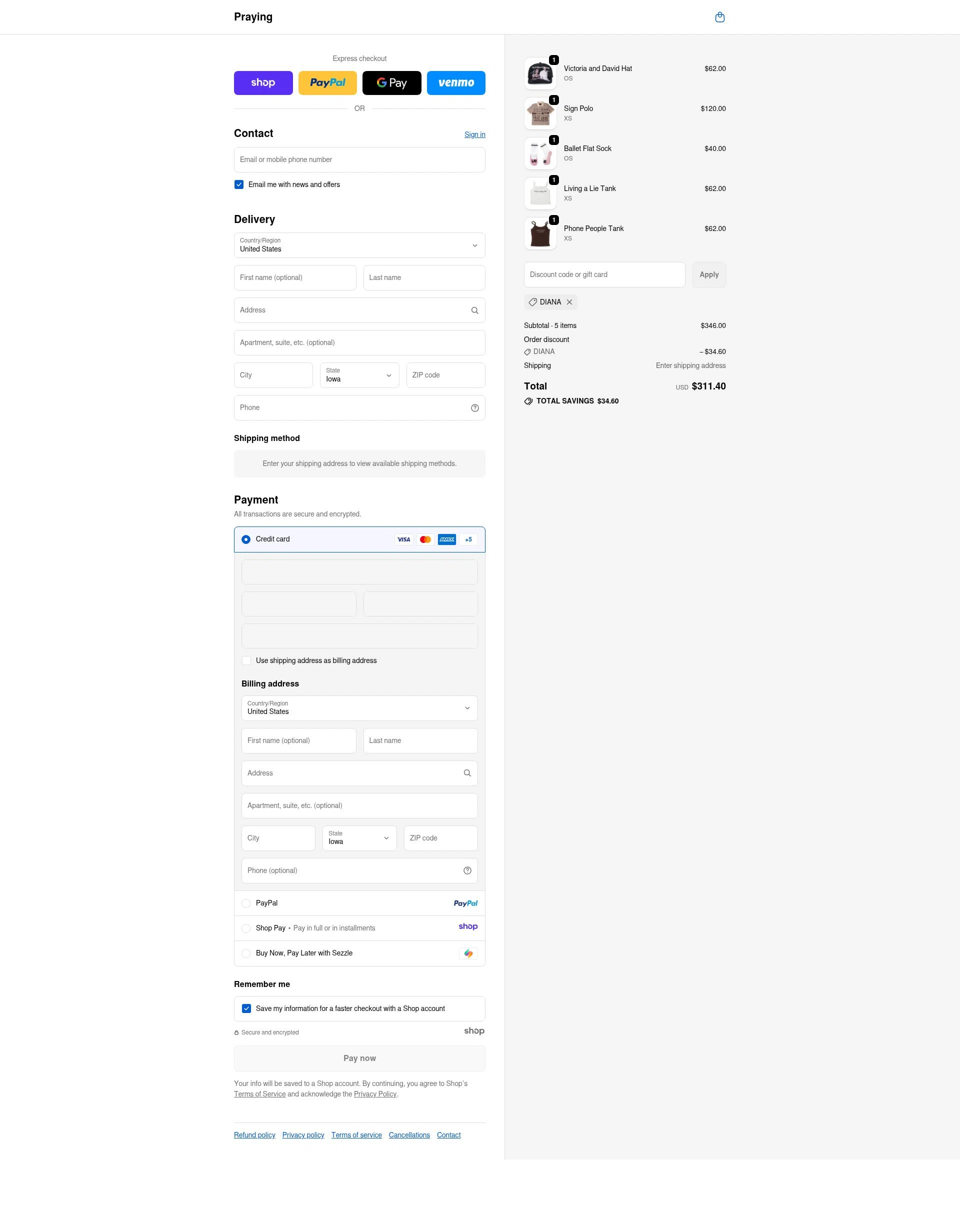 Prayingg checkout page showing Prayingg discount code box | Screenshot taken by SimplyCodes community member on Nov 25, 2025