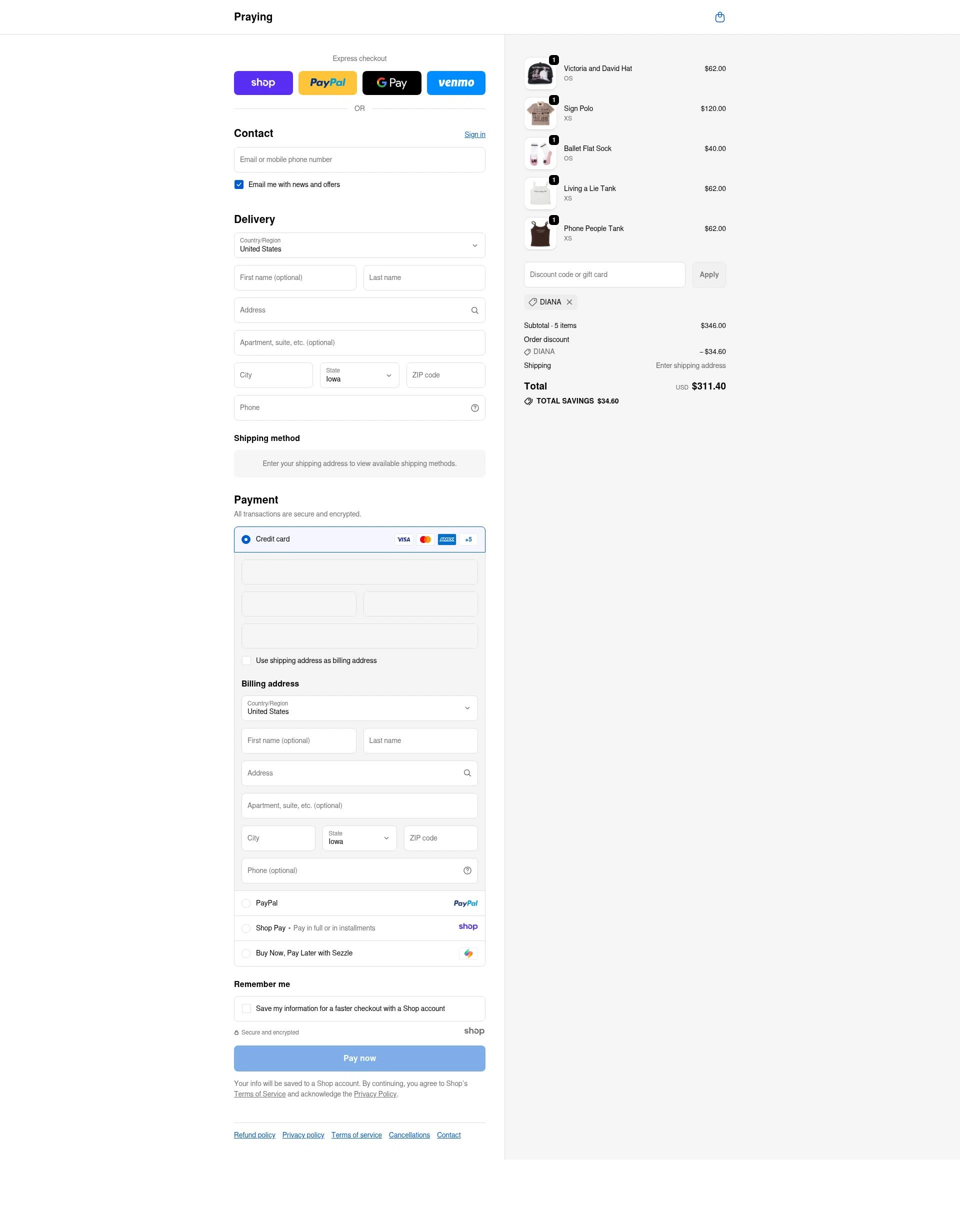 Prayingg checkout page showing Prayingg discount code box | Screenshot taken by SimplyCodes community member on Nov 21, 2025