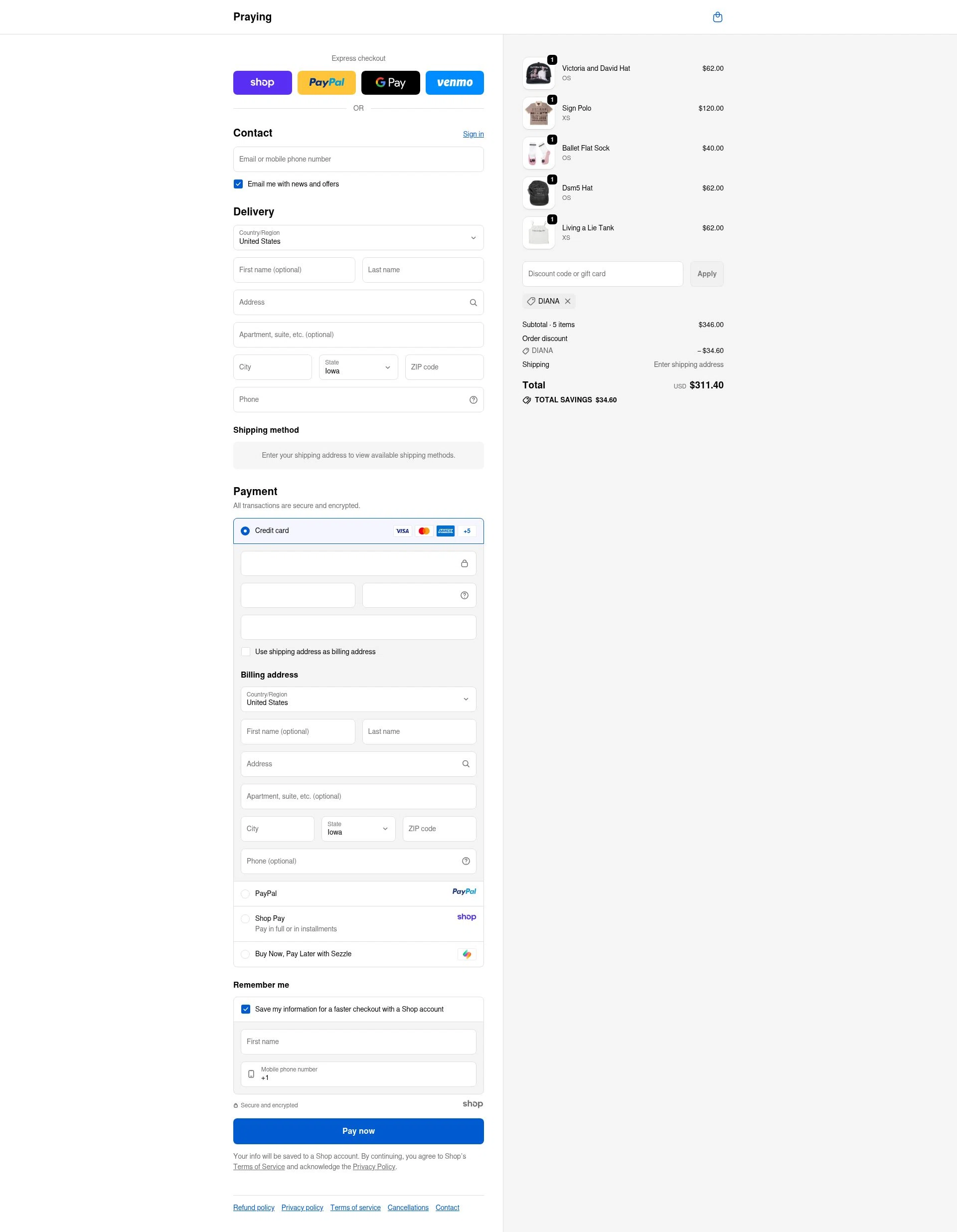 Prayingg checkout page showing Prayingg discount code box | Screenshot taken by SimplyCodes community member on Oct 15, 2025