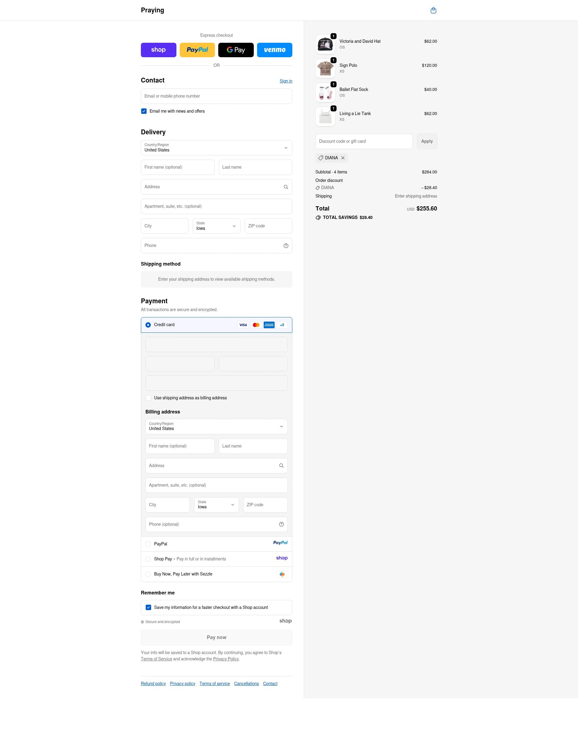 Prayingg checkout page showing Prayingg discount code box | Screenshot taken by SimplyCodes community member on Oct 28, 2025