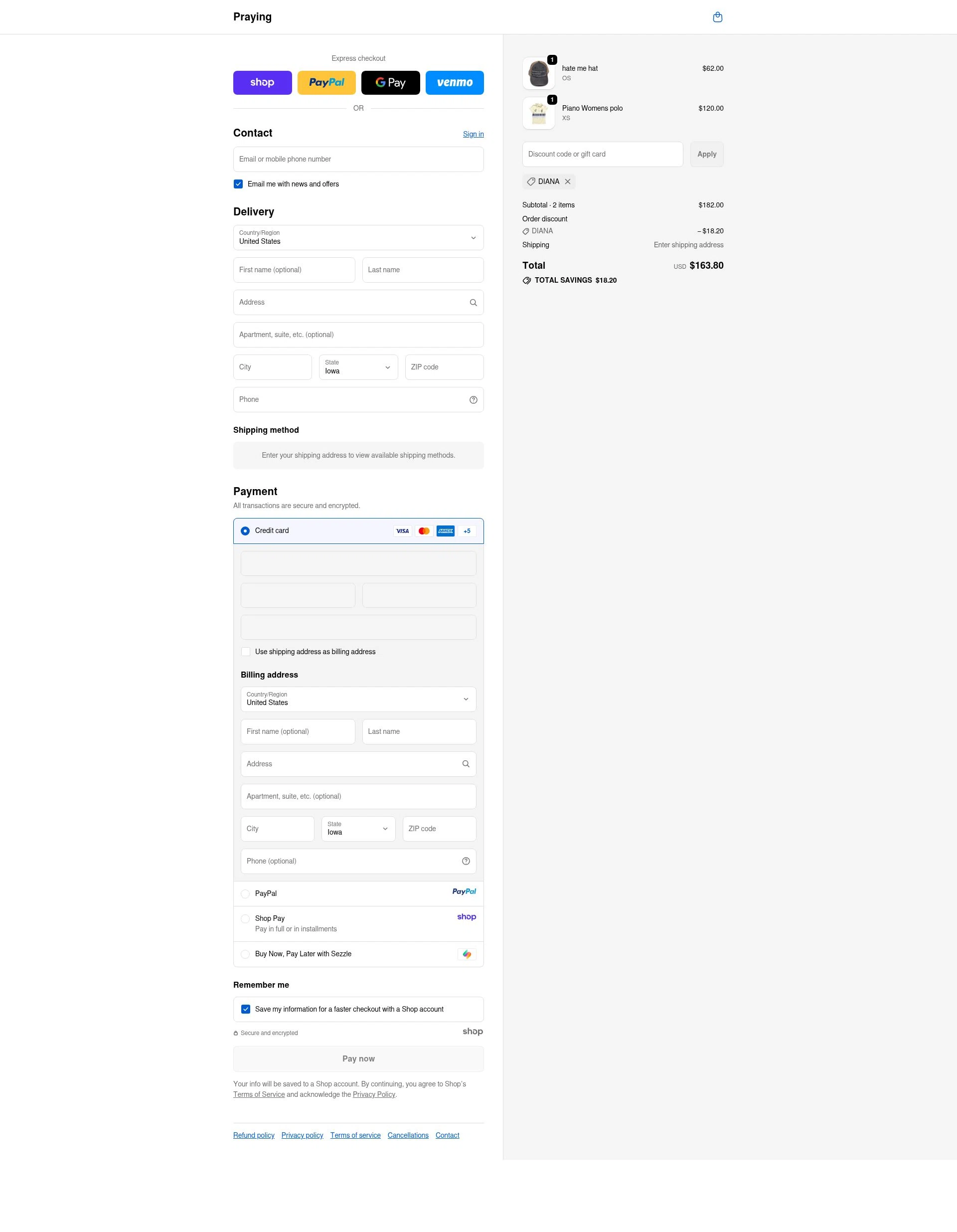 Prayingg checkout page showing Prayingg discount code box | Screenshot taken by SimplyCodes community member on Oct 11, 2025