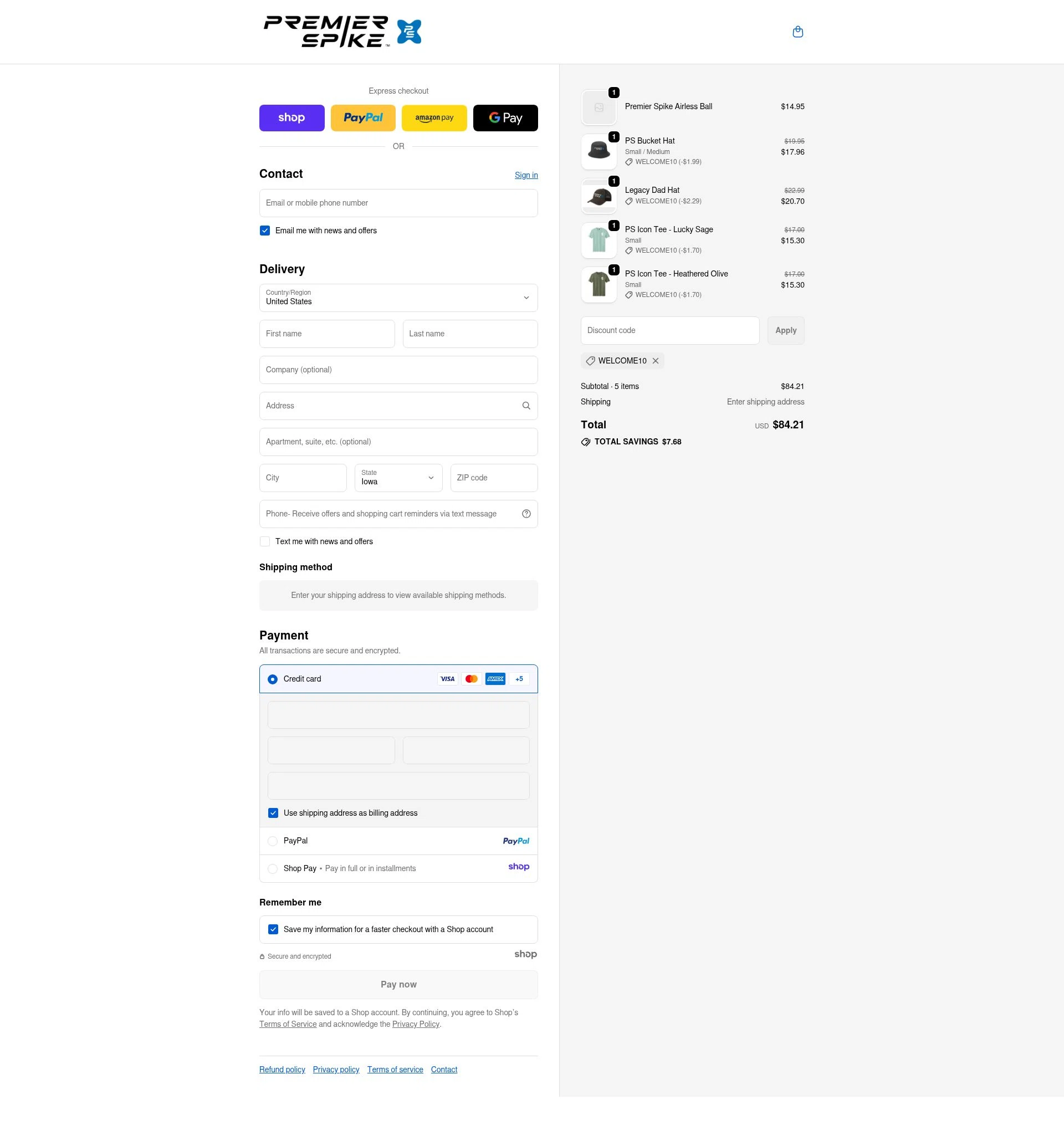 Premier Spike checkout page showing Premier Spike promo code box | Screenshot taken by SimplyCodes community member on Dec 10, 2025