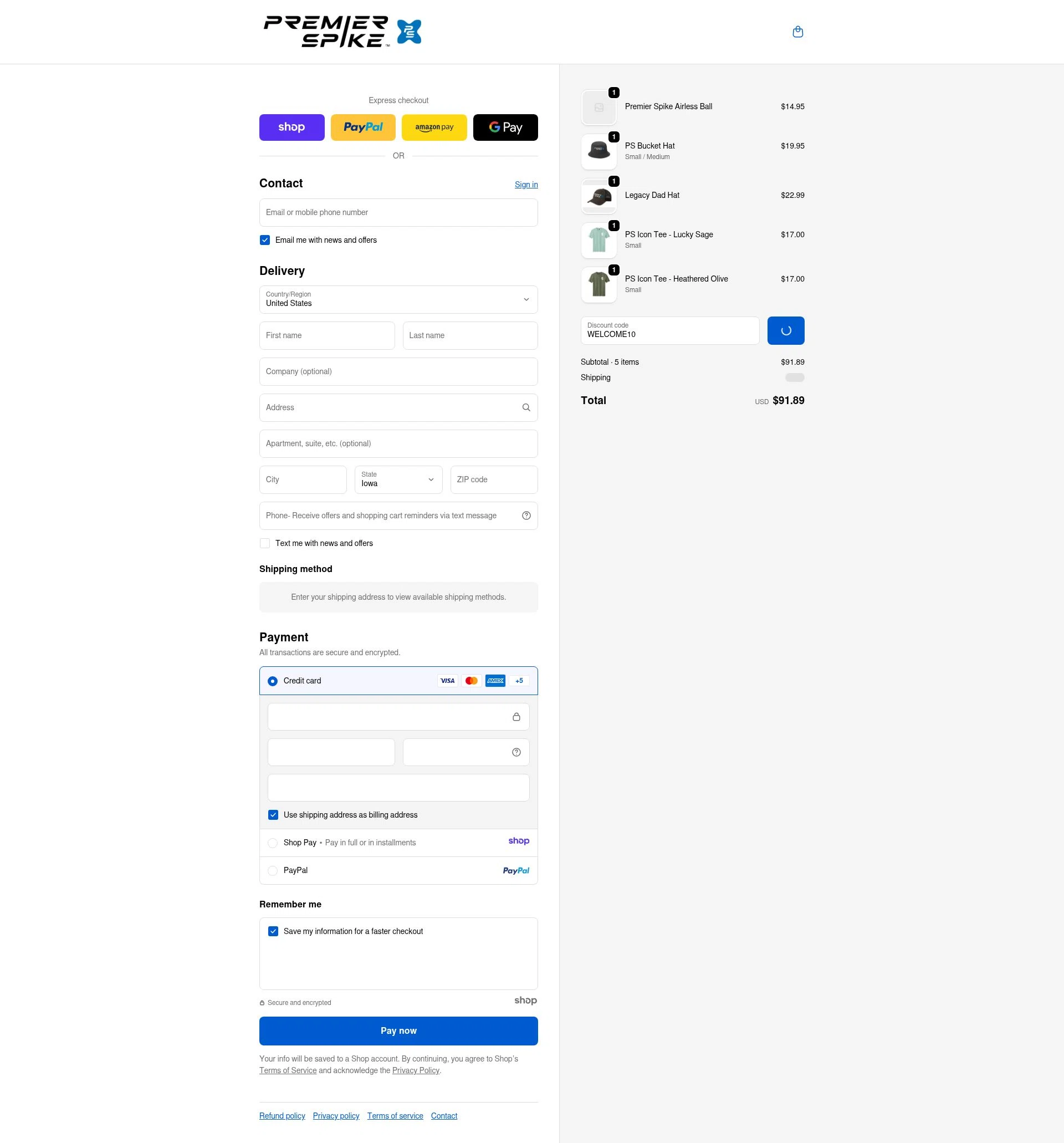 Premier Spike checkout page showing Premier Spike promo code box | Screenshot taken by SimplyCodes community member on Jan 2, 2026