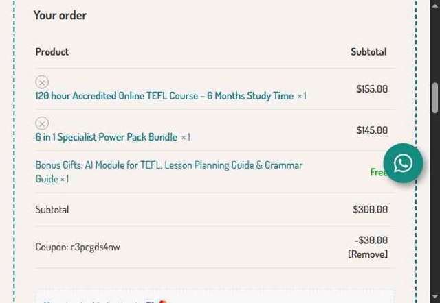 Premier TEFL checkout page showing Premier TEFL promo code box | Screenshot taken by SimplyCodes community member on Aug 1, 2025
