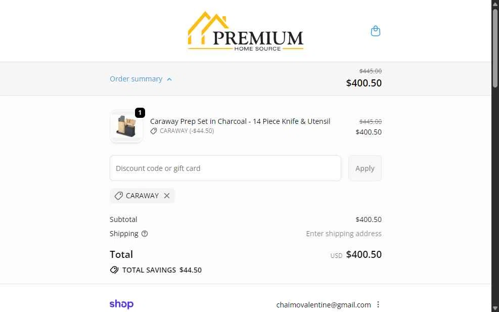 Premium Home Source checkout page showing Premium Home Source discount code box | Screenshot taken by SimplyCodes community member on Feb 5, 2026