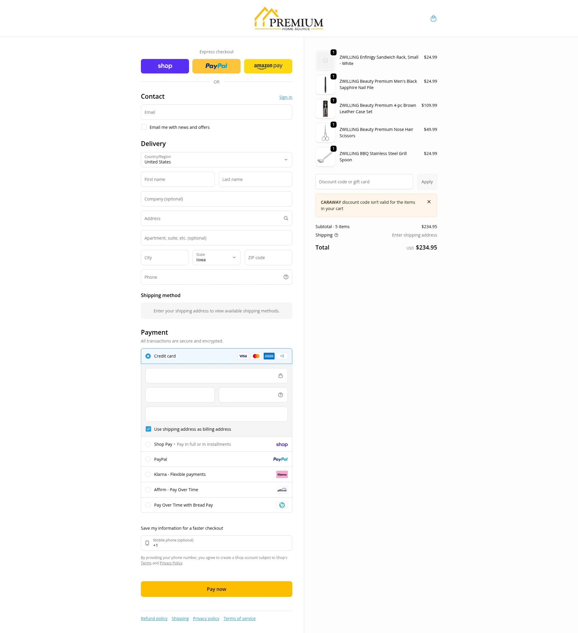 Premium Home Source checkout page showing Premium Home Source discount code box | Screenshot taken by SimplyCodes community member on Feb 7, 2026