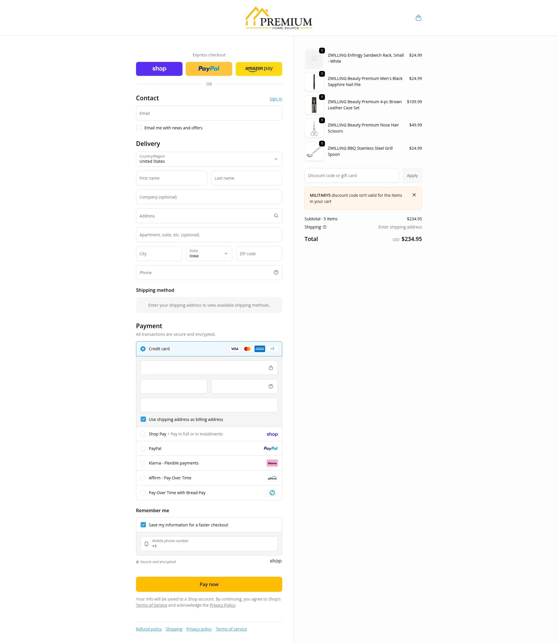 Premium Home Source checkout page showing Premium Home Source discount code box | Screenshot taken by SimplyCodes community member on Jan 29, 2026