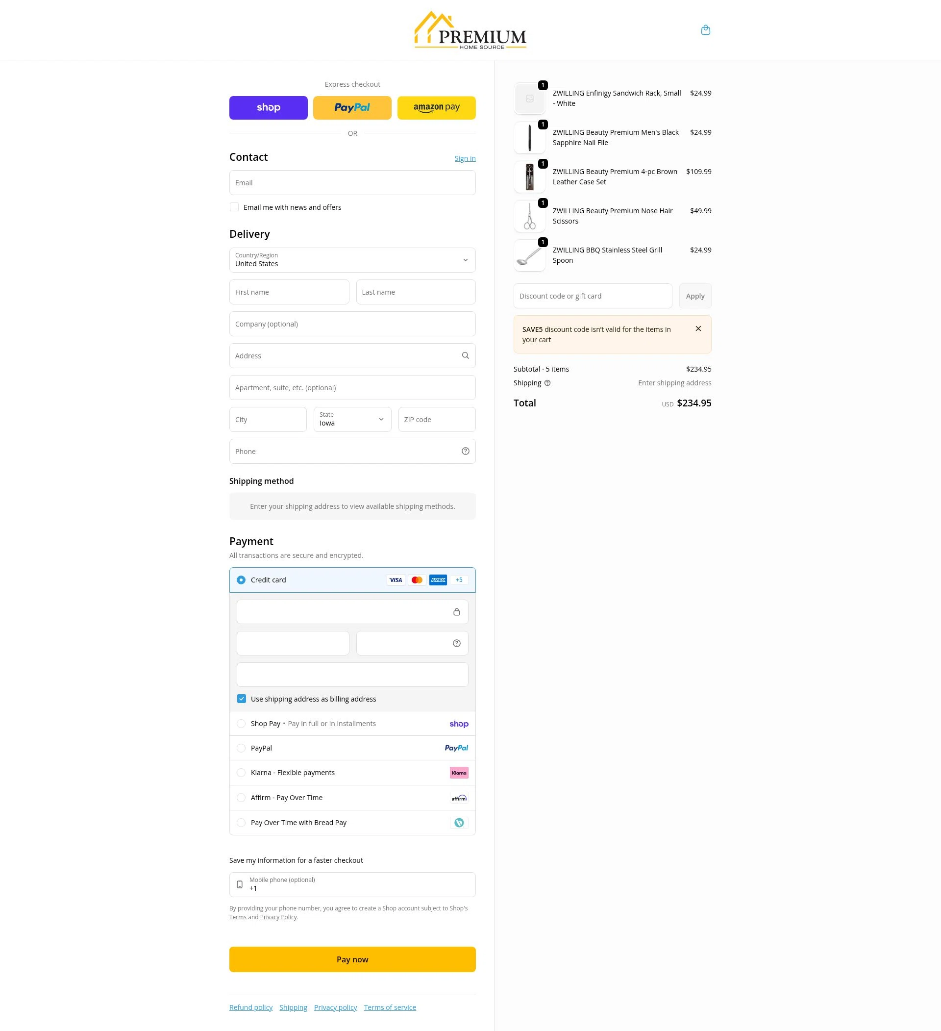 Premium Home Source checkout page showing Premium Home Source discount code box | Screenshot taken by SimplyCodes community member on Feb 7, 2026