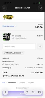 AMELIA_MOOSE33 coupon verification screenshot