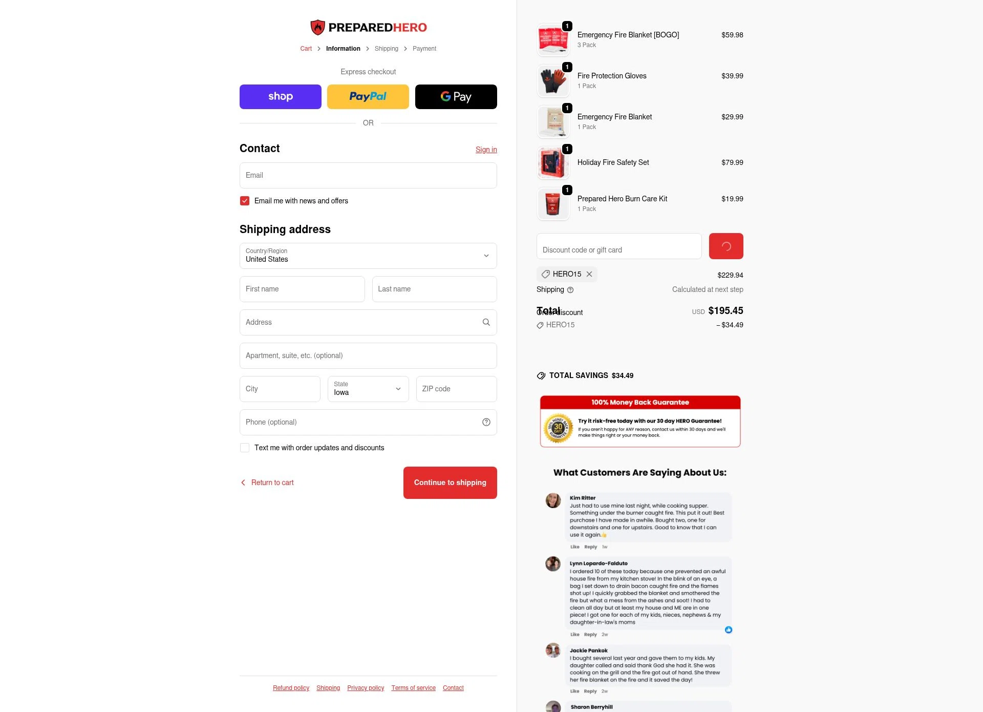Prepared Hero checkout page showing Prepared Hero discount code box | Screenshot taken by SimplyCodes community member on Feb 18, 2026