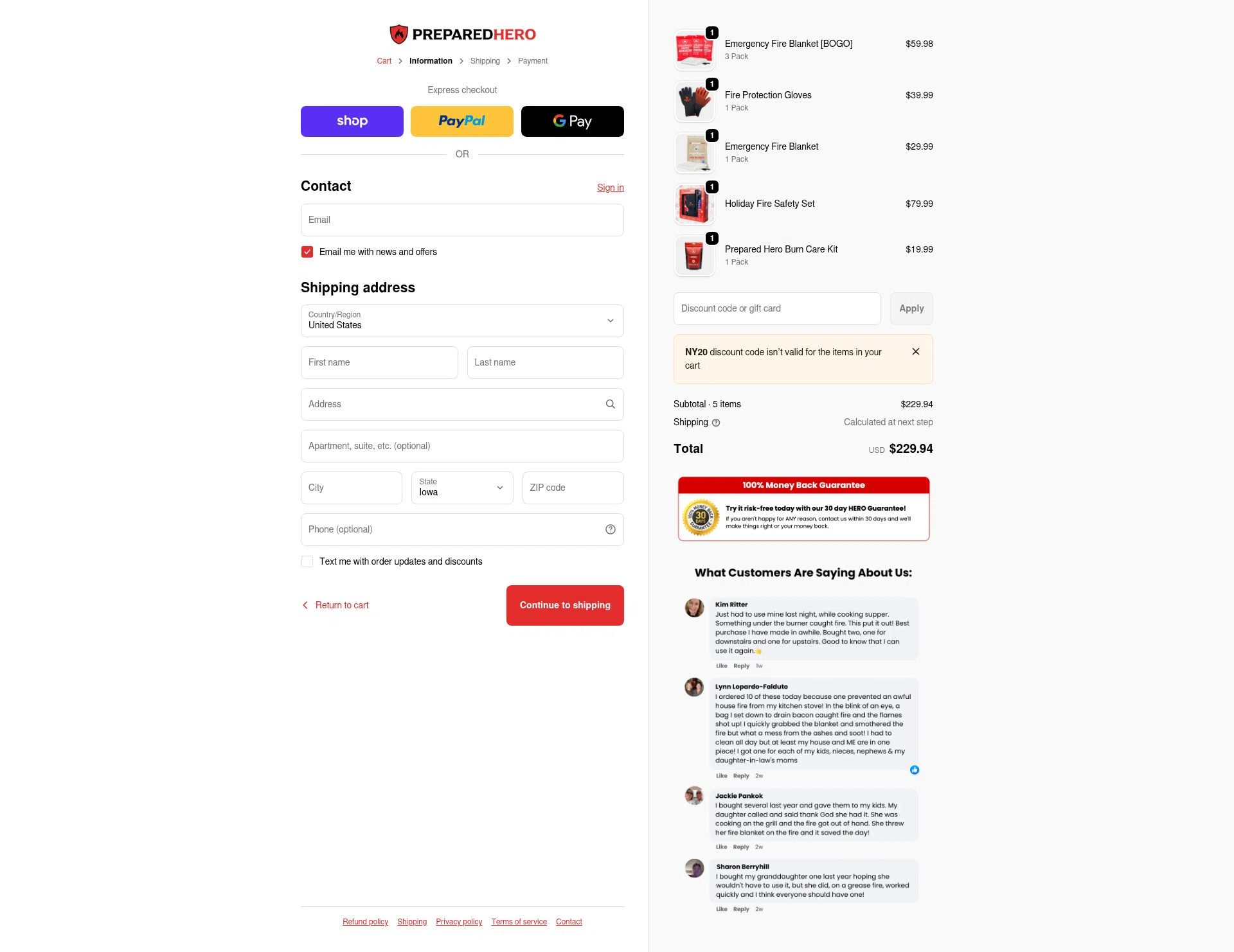 Prepared Hero checkout page showing Prepared Hero discount code box | Screenshot taken by SimplyCodes community member on Feb 18, 2026