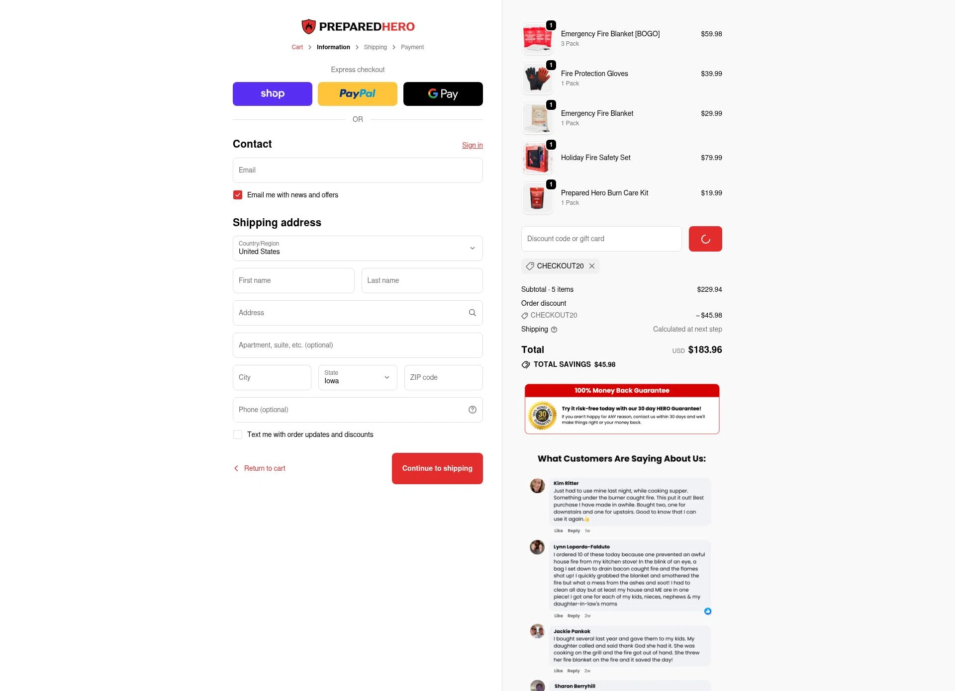 Prepared Hero checkout page showing Prepared Hero discount code box | Screenshot taken by SimplyCodes community member on Feb 18, 2026