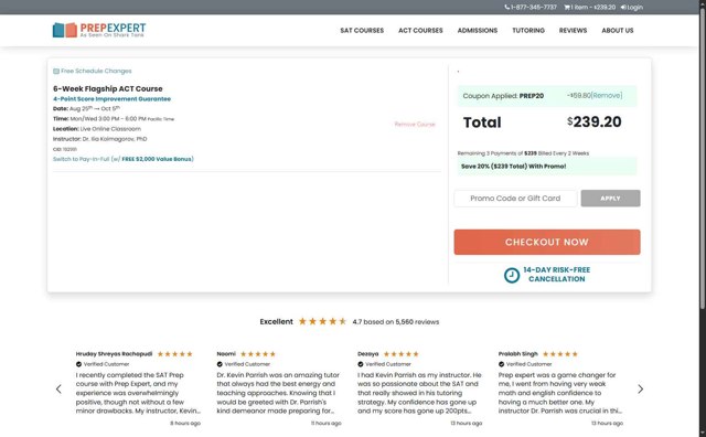 Prep Expert checkout page showing Prep Expert discount code box | Screenshot taken by SimplyCodes community member on Aug 25, 2025