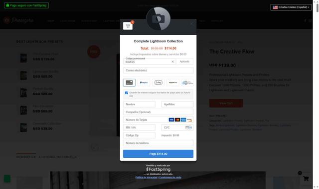 Presetpro checkout page showing Presetpro promo code box | Screenshot taken by SimplyCodes community member on Aug 19, 2025