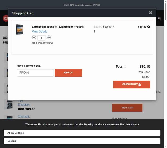Presetpro checkout page showing Presetpro promo code box | Screenshot taken by SimplyCodes community member on Sep 7, 2025