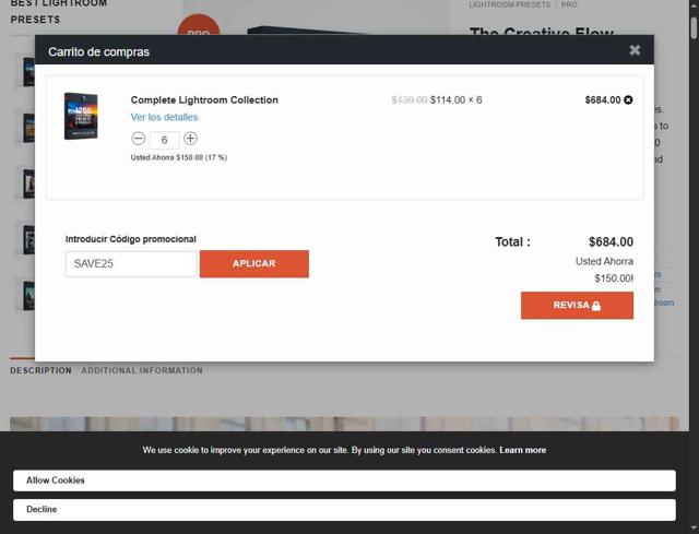 Presetpro checkout page showing Presetpro promo code box | Screenshot taken by SimplyCodes community member on Jul 8, 2025