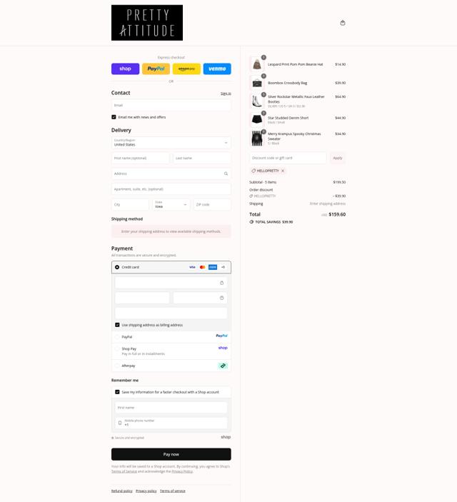 Pretty Attitude checkout page showing Pretty Attitude discount code box | Screenshot taken by SimplyCodes community member on Sep 12, 2025