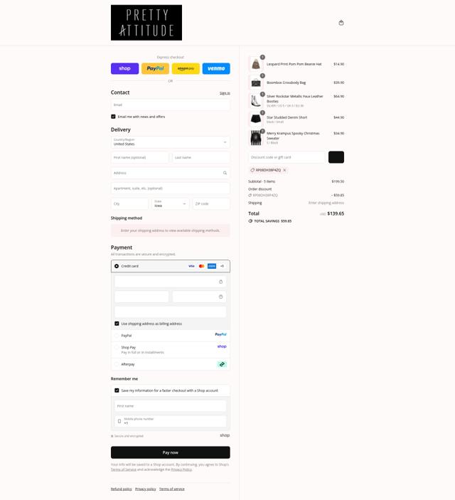 Pretty Attitude checkout page showing Pretty Attitude discount code box | Screenshot taken by SimplyCodes community member on Sep 12, 2025