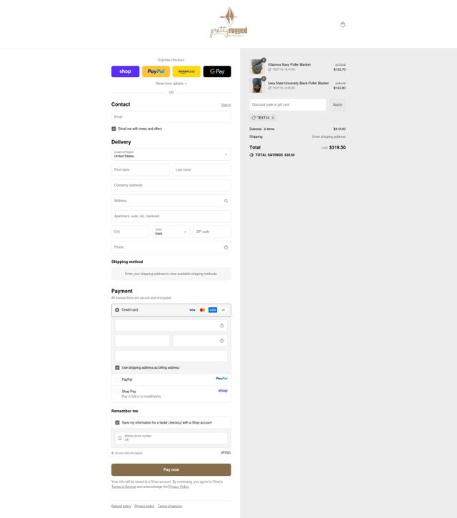 Pretty Rugged checkout page showing Pretty Rugged coupon code box | Screenshot taken by SimplyCodes community member on Sep 12, 2025