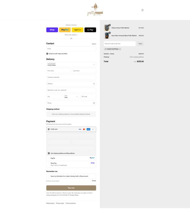 Pretty Rugged checkout page showing Pretty Rugged coupon code box | Screenshot taken by SimplyCodes community member on Sep 12, 2025