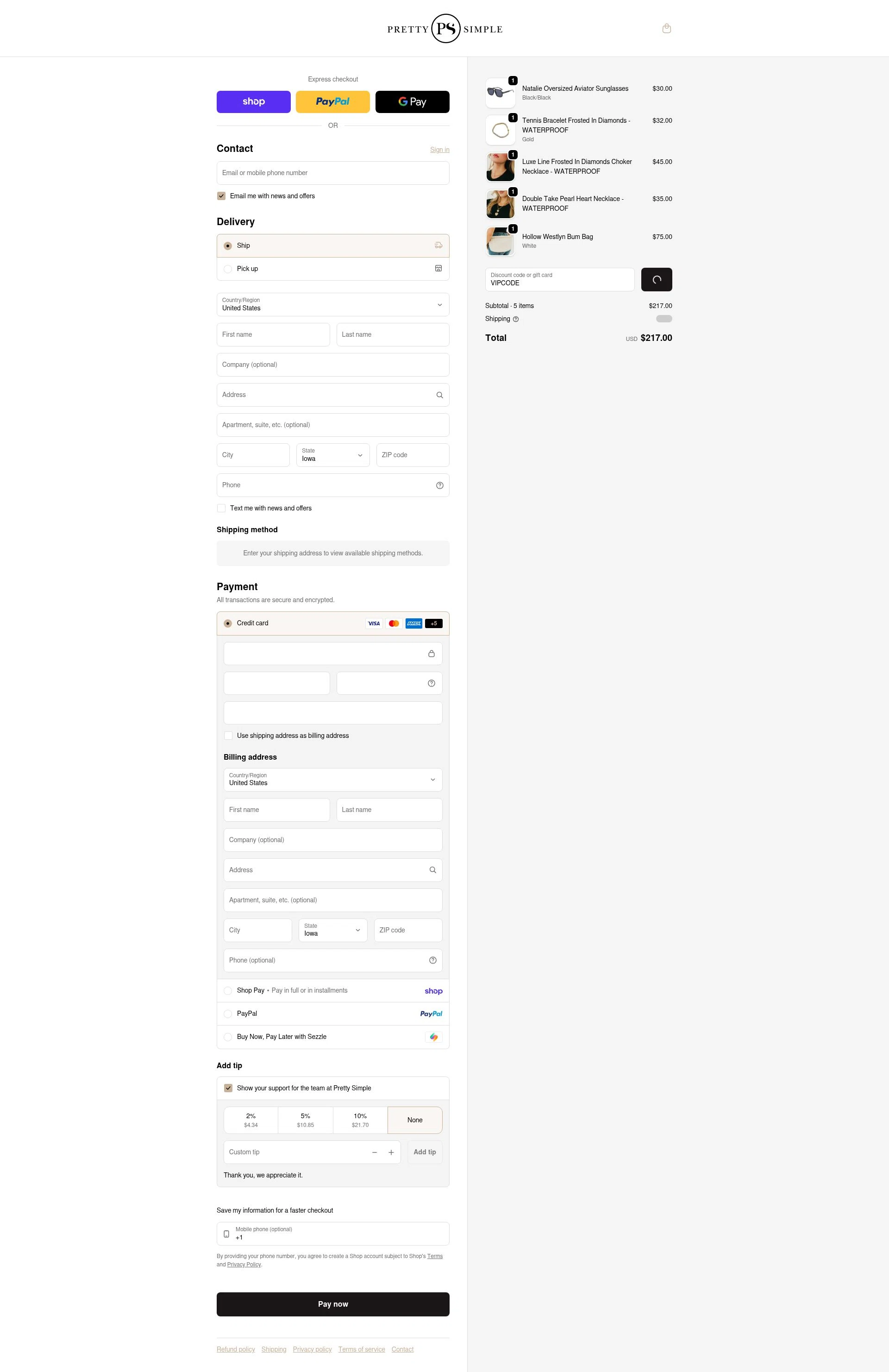 Pretty Simple checkout page showing Pretty Simple coupon code box | Screenshot taken by SimplyCodes community member on Feb 17, 2026